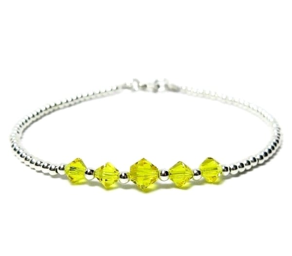 Sparkly Yellow Crystals Stacker Bracelet With Sterling Silver Beads 