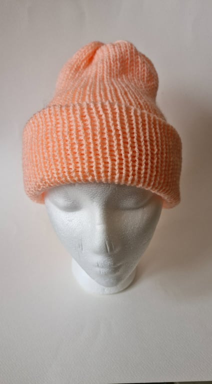  Peach Knitted Wool Womans Beanie Hat One Size