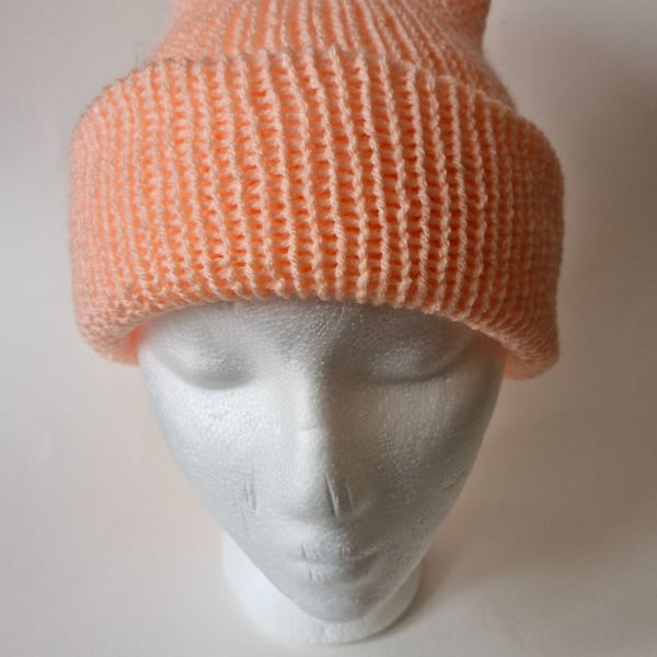  Peach Knitted Wool Womans Beanie Hat One Size