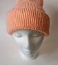  Peach Knitted Wool Womans Beanie Hat One Size