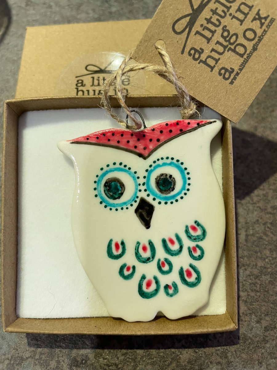 A little hug in a box multi colour owl porcelain gift 