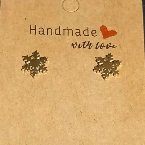 Snowflake Gold Snowflake Christmas stud earrings OOAK 2