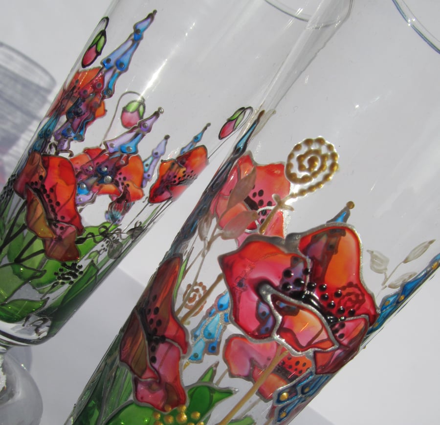 Painted Tall Ice Cream Glasses - Poppies (Set of 2) Can Be Personalised