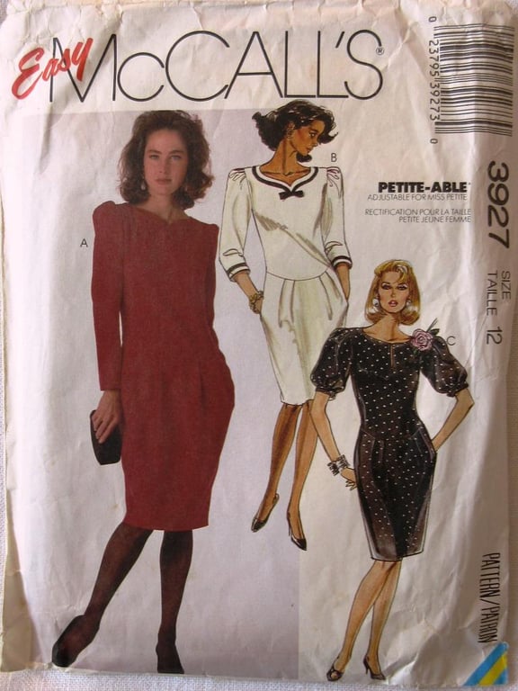 A sewing pattern for a misses' dress in size 12 (McCall's 3927)