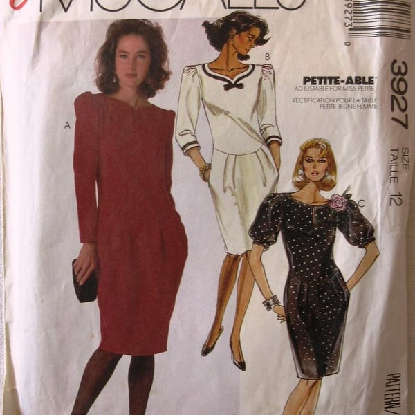 A sewing pattern for a misses' dress in size 12 (McCall's 3927)