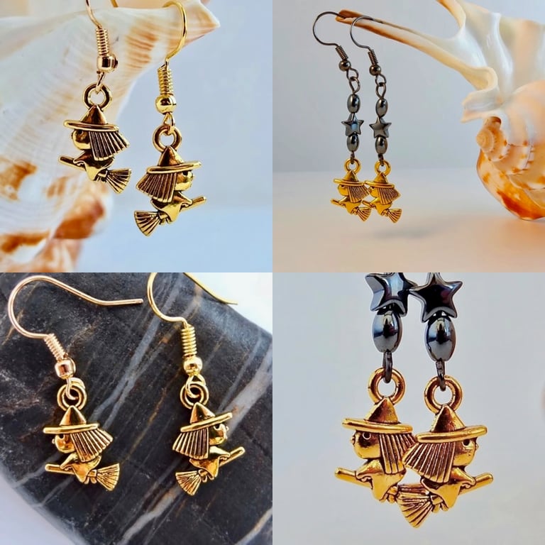 Halloween Earrings Twin Pack, Witches On Broomsticks, Price Includes UK P&P
