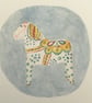 Dala horse small original gouache painting with blue background  - Image 1