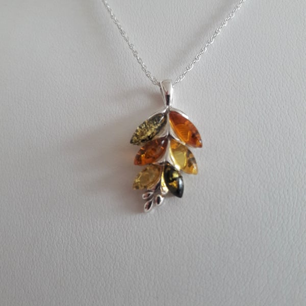 Amber Marquise Leaf Necklace. Bespoke, Sterling Silver, Gift for Her, Handmade 