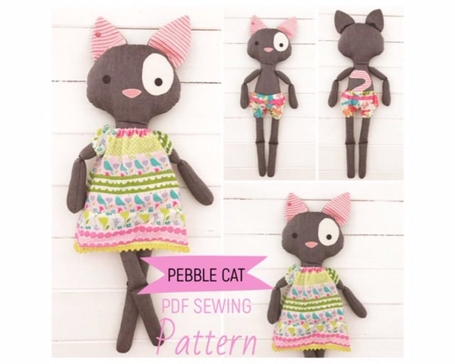 Digital PDF Sewing Pattern for Cat Doll 'Pebble... Folksy