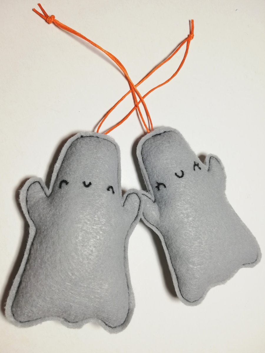 Pair of Halloween Ghost Felt hangers with cute faces