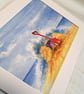 watercolour print of a Sandcastle on a Cornwall Beach - Image 4