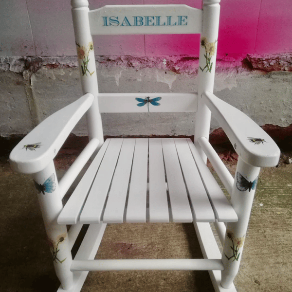 Personalised children's rocking chair - Dragonfly friends  theme - made to order
