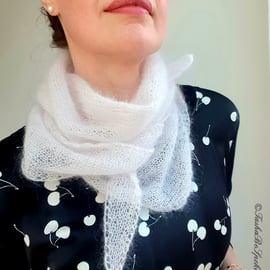 Mohair women scarf, Luxurious silk bandana, Hand knitted shawl