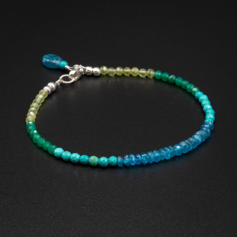 Blue green sterling silver handmade gemstone bracelet