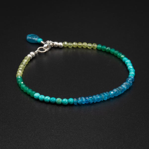 Blue green sterling silver handmade gemstone bracelet