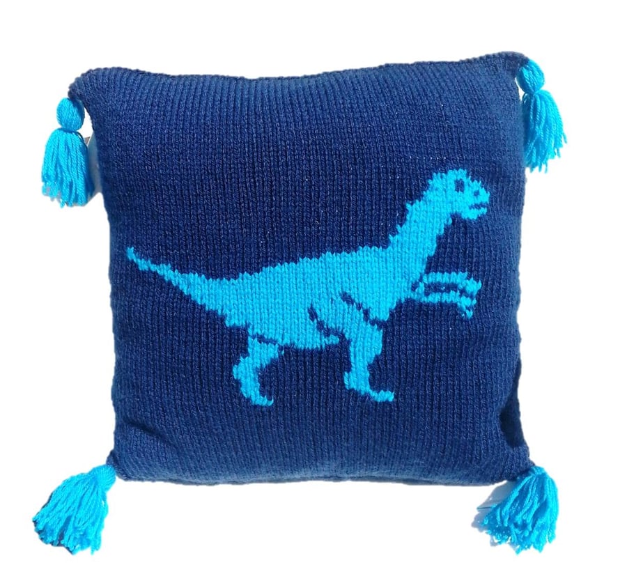 Knitting Pattern for Dinosaur Cushion - Velociraptor.  Digital Pattern