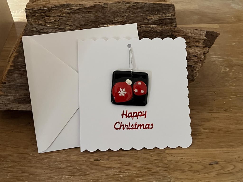  Bespoke handcrafted Christmas Card with Artisan Fused Glass Tree Decoration 
