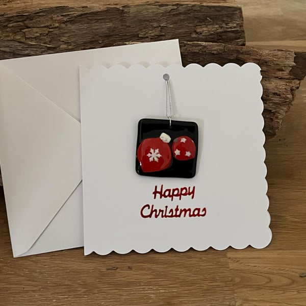  Bespoke handcrafted Christmas Card with Artisan Fused Glass Tree Decoration 