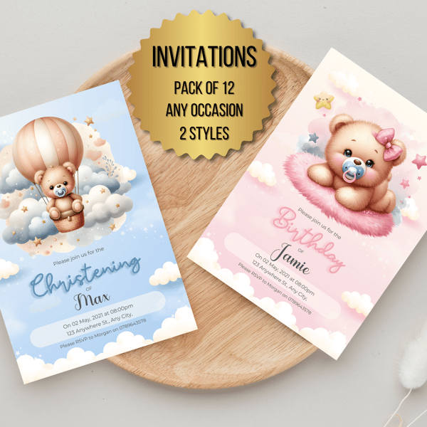 Pack of 12 any occasion invitation baby birthday christening shower gender revea