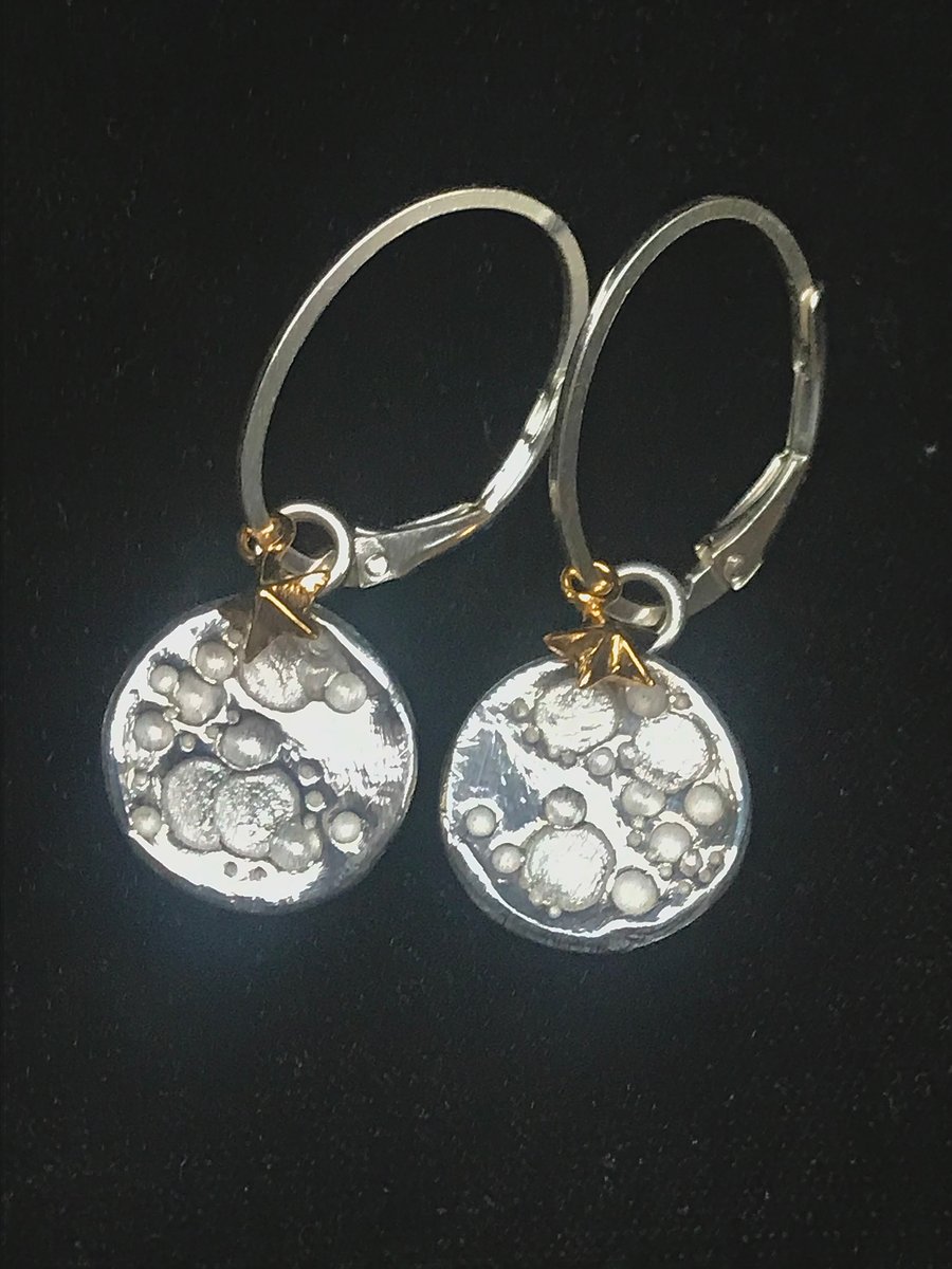 Silver disc full moon earrings