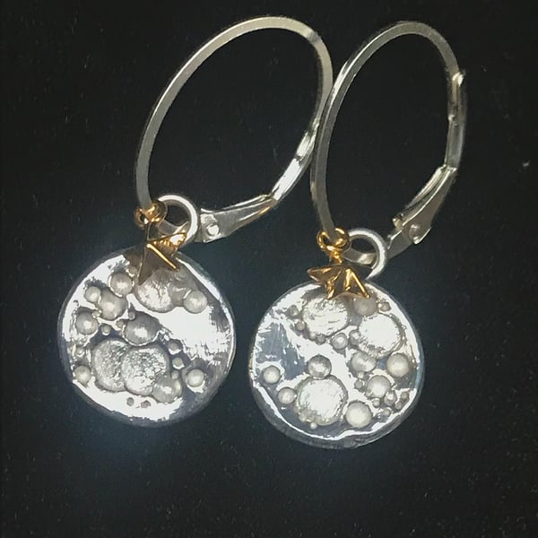 Silver disc full moon earrings