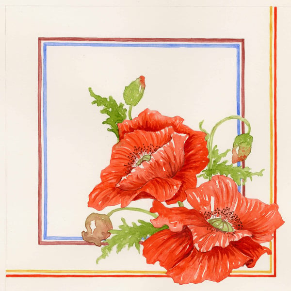 Red poppies original watercolour painting