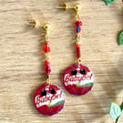 Mini Cheese Snack Mismatch Earrings, Red Wax Edam Foodie Dangle Studs