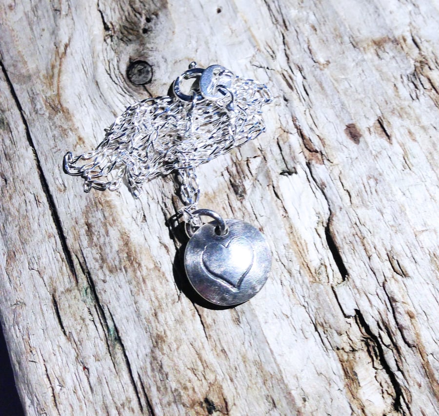 Small Sterling Silver Heart Charm Necklace (NKSSPDRD1) - UK Free Post