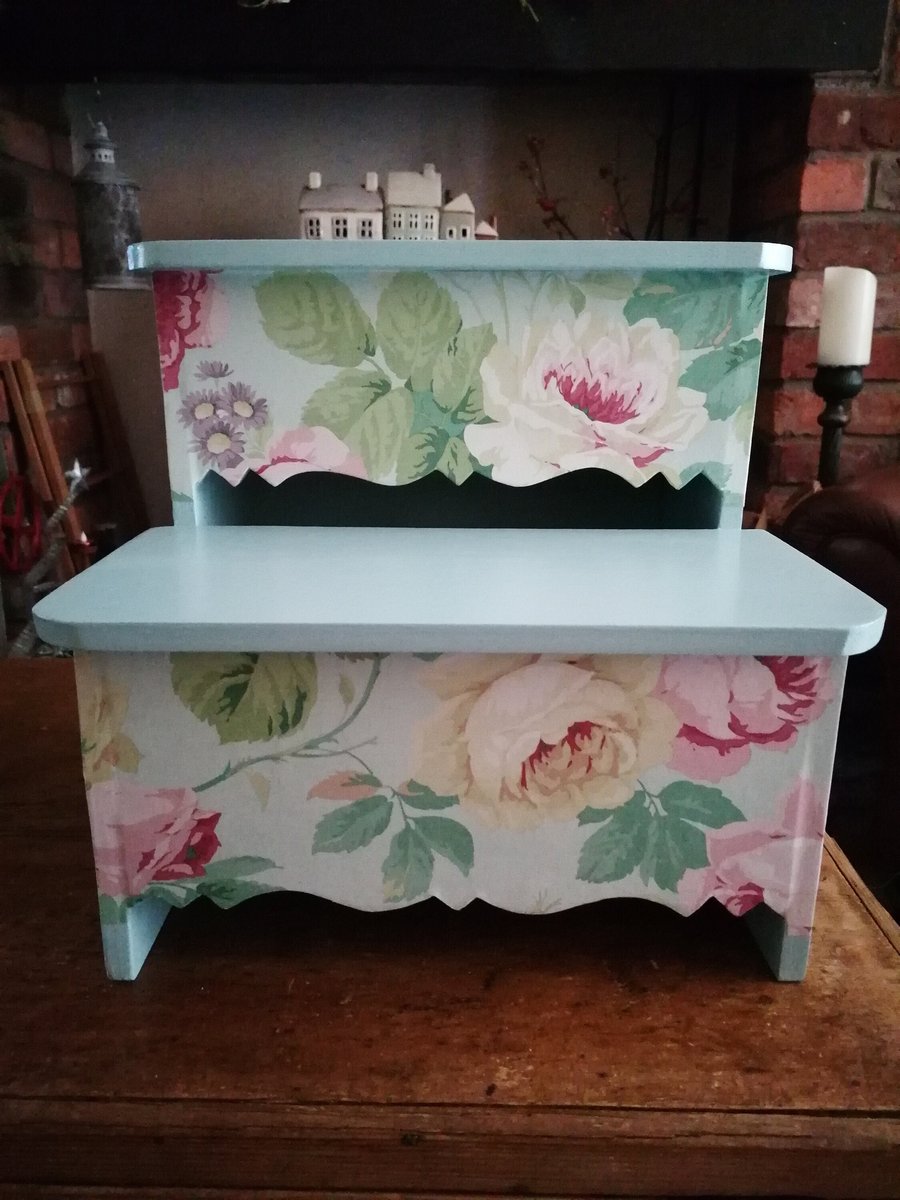 Wooden Step Stool Steps Made using Vintage Sanderson Chelsea Design Country Livi