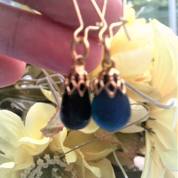 Blue Iolite Gemstone Earrings, Water Sapphire Gold Plated Dangle Earrings