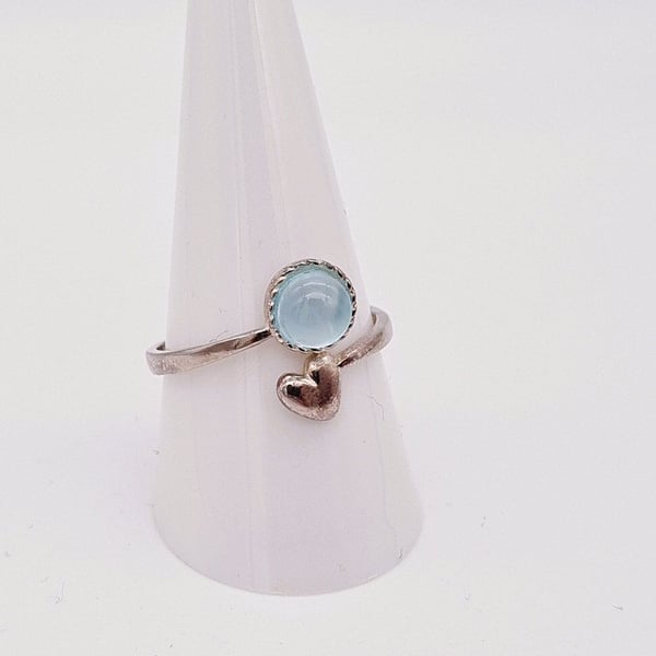 Adjustable Sterling Silver And Chalcedony Gemstone Love Heart Ring