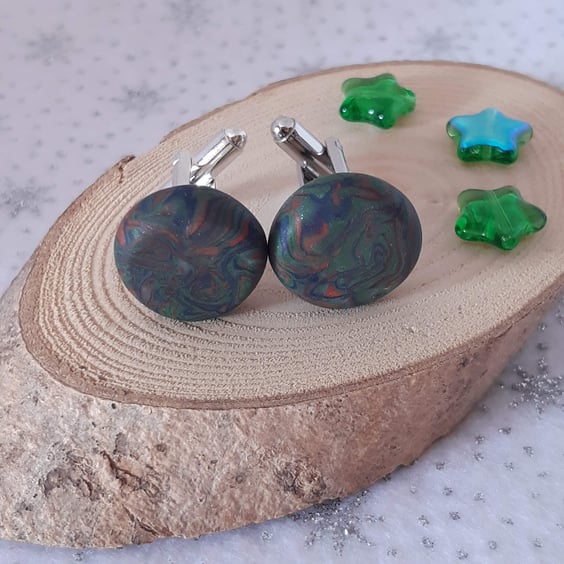Dark green, navy and sienna cufflinks with gift box included