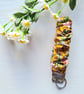 Wristlet Keychain, Mustard & Pink Scrunchie Style Soft Cotton Fabric Key Fob