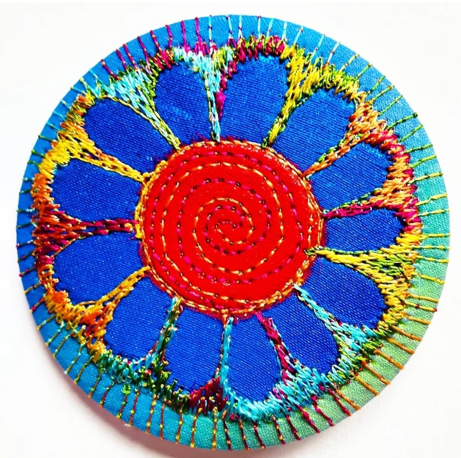 58mm Multicoloured Flower Textile Badge 