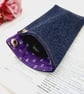 Denim glasses case with purple lining and a chrome popper.   - Image 7