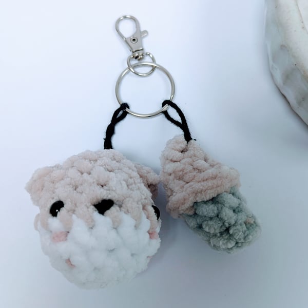 Squirrel and acorn crochet keyring