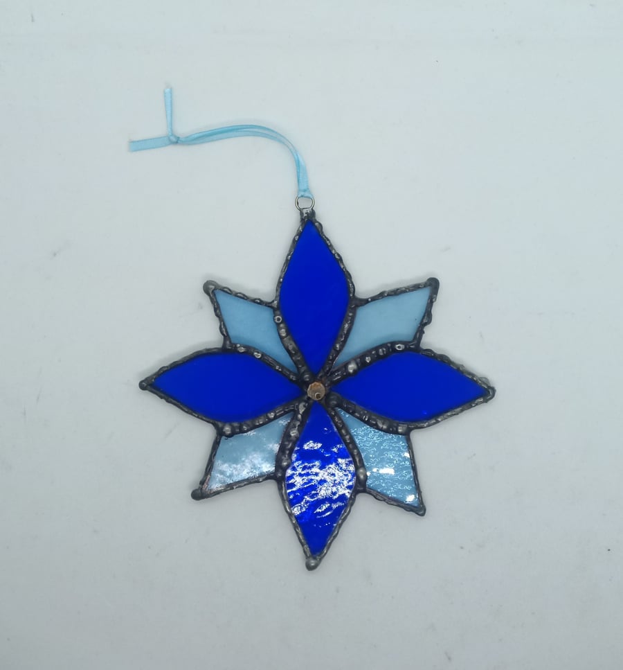 'Seconds Sunday' Stained glass sapphire star flower sun catcher