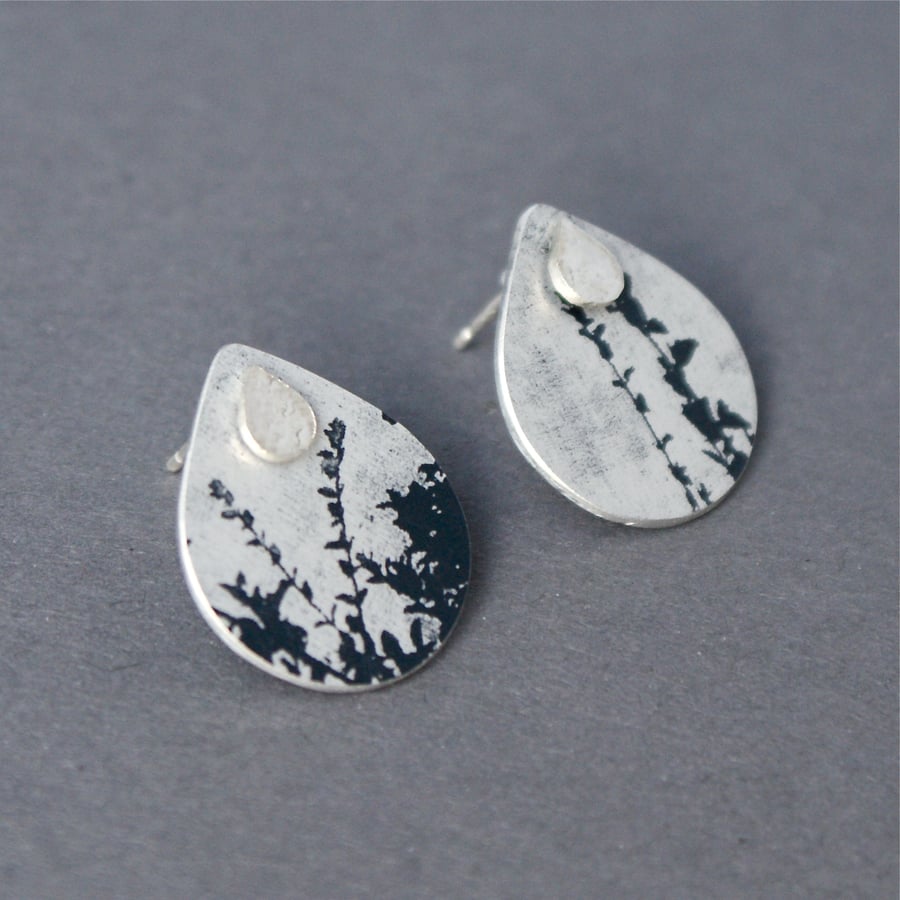 Three way teardrop earrings - black hedgerow pattern
