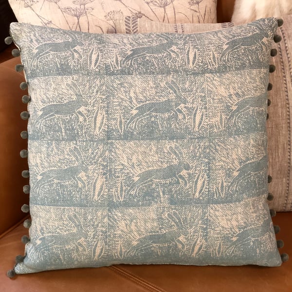 Decorative  Hand Printed Cushion-Leaping Wild Hare