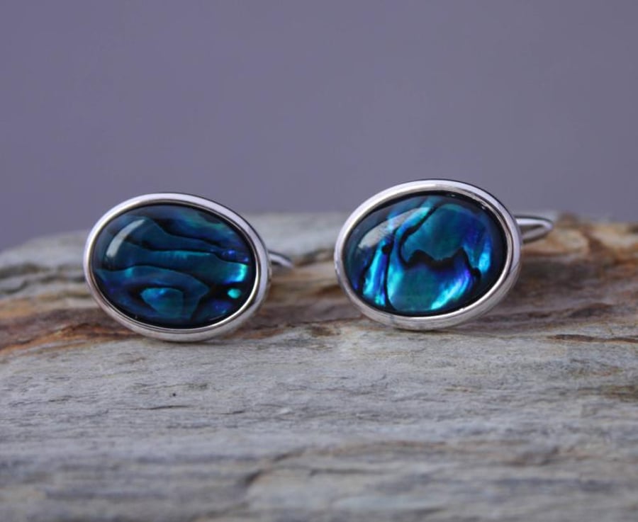Blue Abalone Cuff Links 18x13mm