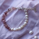 Sterling Silver Strawberry Quartz & Freshwater Pearl Bracelet
