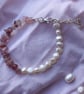 Sterling Silver Strawberry Quartz & Freshwater Pearl Bracelet