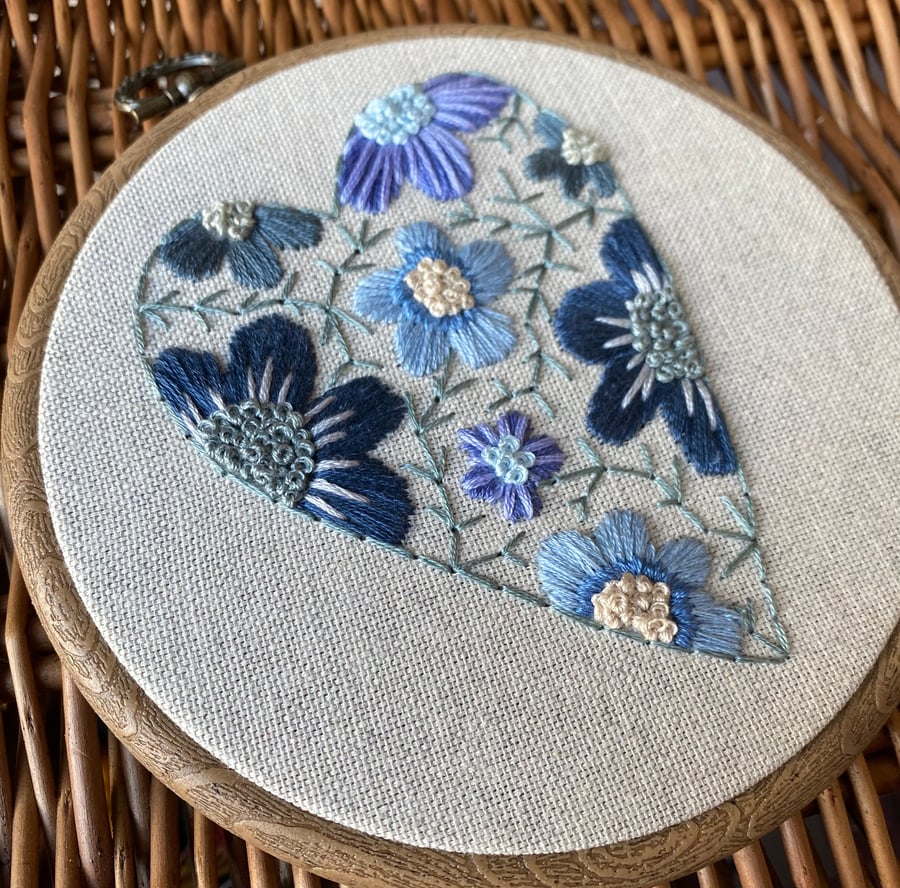 Floral Heart Embroidery Hoop Art