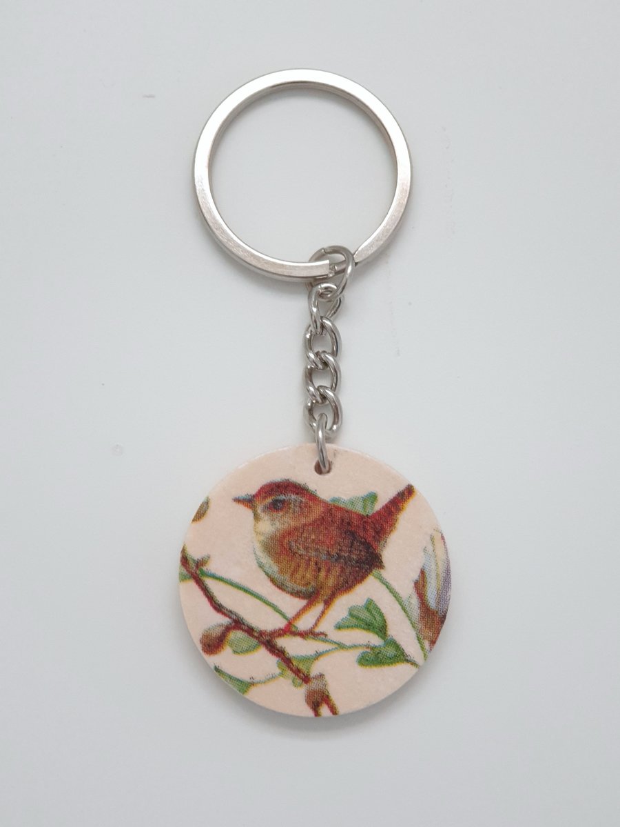 Wren, garden bird, wooden keyring, gift for a bird lover