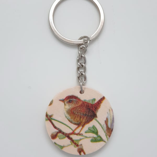 Wren, garden bird, wooden keyring, gift for a bird lover