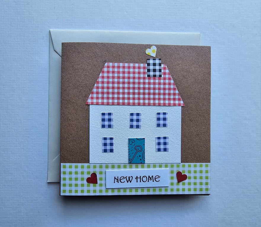 Gingham Paper Patchwork New Home Card 5" x 5" 