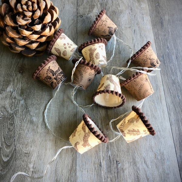 Mini Lampshade Fairy Lights - Squirrels and Acorns