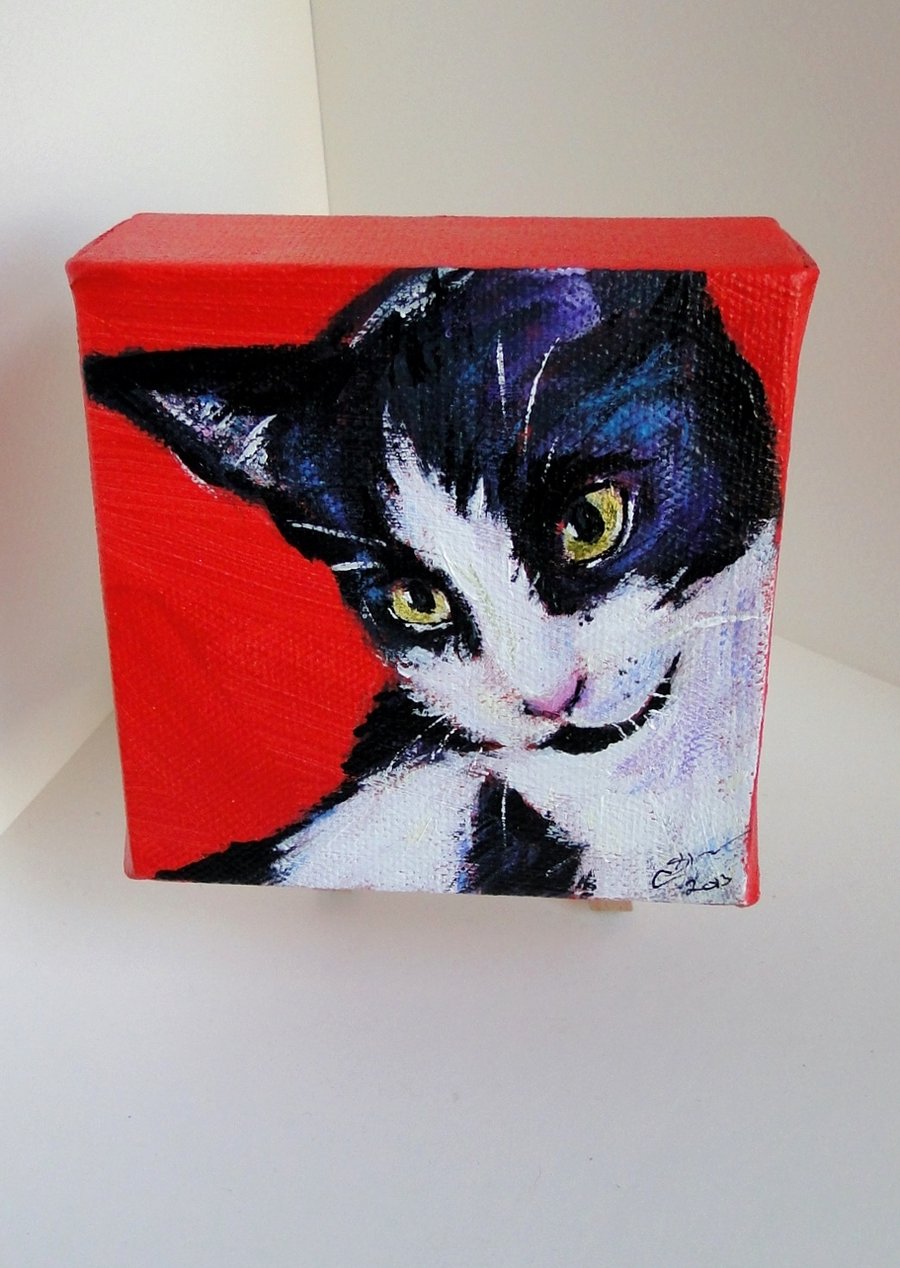 Kitten Charm Original Acrylic Painting on Box Canvas OOAK Cat Art
