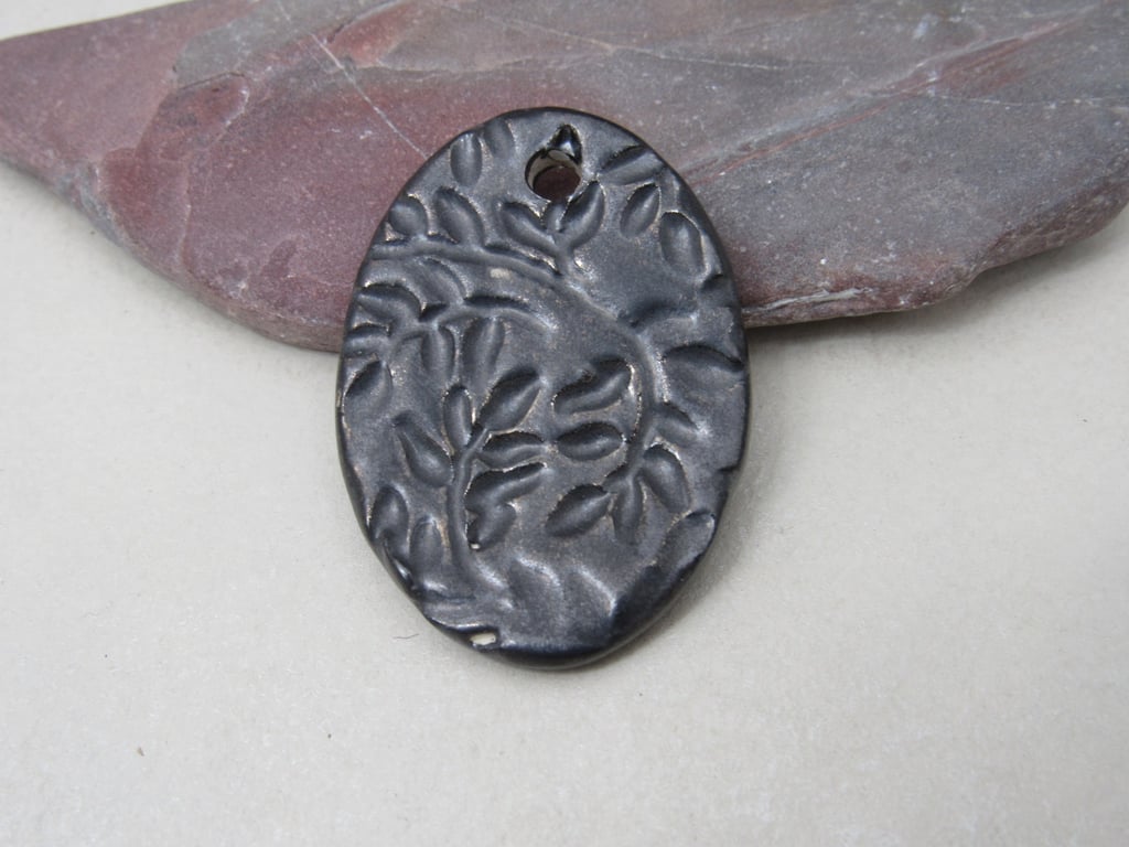 Large Metallic Leaf Sprig Ceramic Pendant