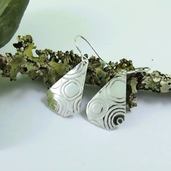 Earrings, Sterling Silver Geometric Pattern Droppers